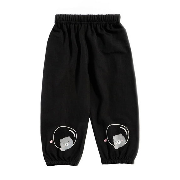 Zhuashum 18-24 Months Boys Pants Solid Color Wide Leg High Waist Loose Fit Everyday Wear Demin Pants Leisure Daily Wear Black