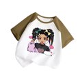thumbnail image 1 of Zhuashum 2-3 Years Toddler Tops For Girls Color Match Cartoon Graphic Crewneck Short Sleeve Tee Summer Weekend Shirts Relax Fit Outfits Army Green, 1 of 3