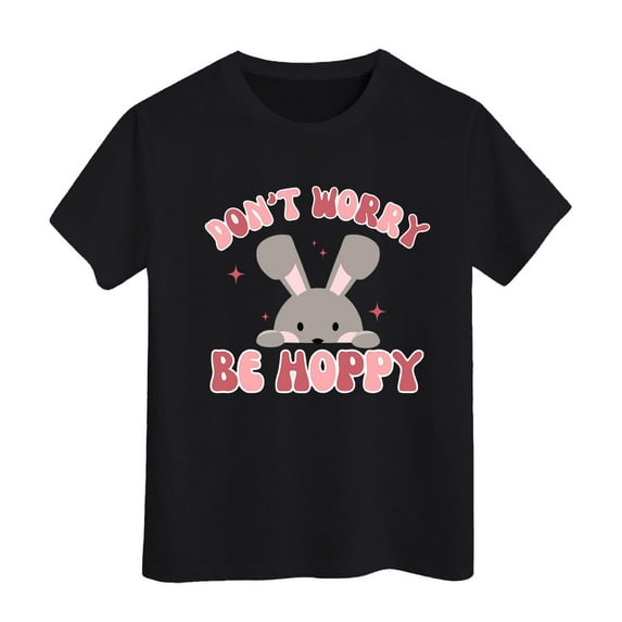 Zhuashum 3-4 Years Tops For Toddler Girls Bunny Pattern Shirts Spring Summer O Neck Short Sleeve Tee Easter Cute Girl Clothes Black