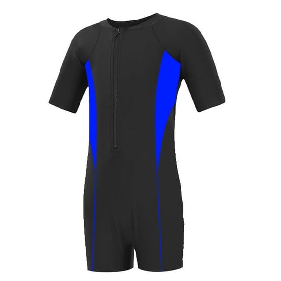 Zhuashum 3-7 Years Swimsuit For Boy Short Sleeve Surfing Suit Diving Suit Zipper Onepiece Swimwear Blue