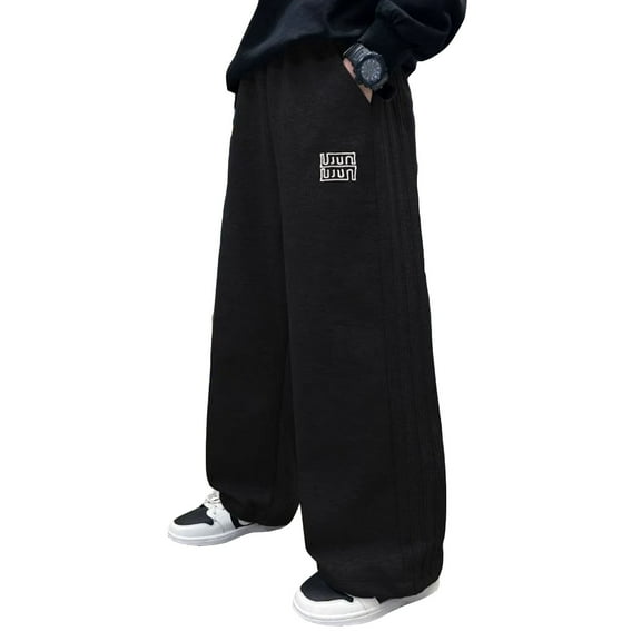 Zhuashum 4-5 Years Boys Pants Solid Color Wide Leg High Waist Loose Fit Everyday Wear Demin Pants Comfortable Daily Wear Black