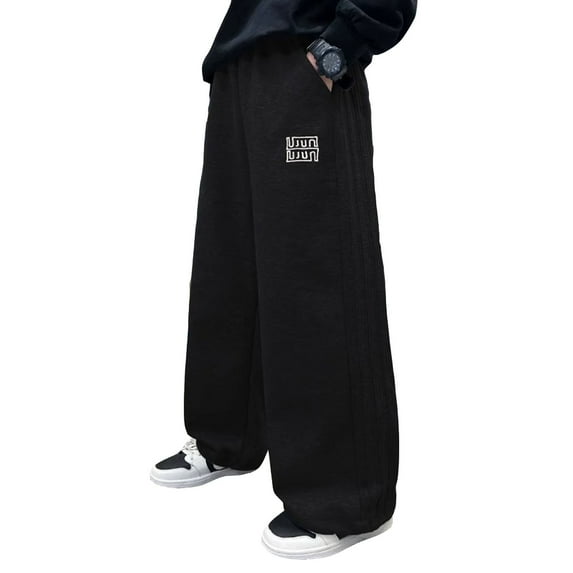 Zhuashum 4-5 Years Boys Pants Solid Color Wide Leg High Waist Loose Fit Everyday Wear Demin Pants Comfortable Daily Wear Black