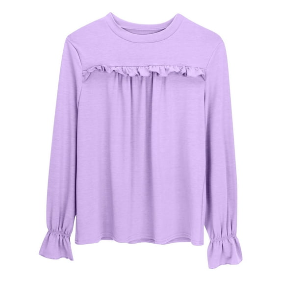 Zhuashum 4-5 Years Tops For Toddler Girls Solid Color Shirts Spring Summer Crewneck Long Sleeve Tee Daily Elegance Girl Clothes Light