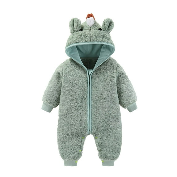 Zhuashum Baby Boy Onesies 0-3 Months Long Sleeve Unisex Baby Animal Winter Autumn Flannel Hooded Romper Jumpsuit Cute Boy Clothes Green