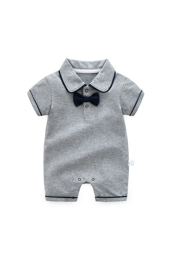 Baby Boy Onesies 6-9 Months Summer Solid Color Bow Short Sleeve Onesie Bodysuit Banquet Jumpsuit Cute Outfits D