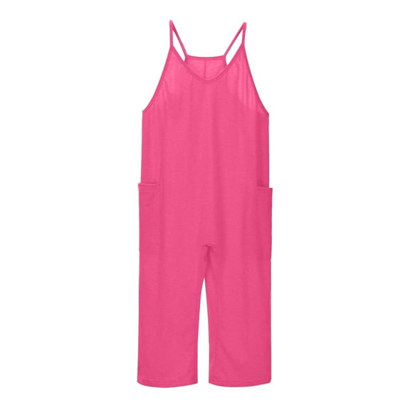 Zhuashum Baby Girls Romper Teens Solid Color Jumpsuit Summer Round Neck Sleeveless Outfits School Adorable Daily Wears Hot Pink 12-13 Years