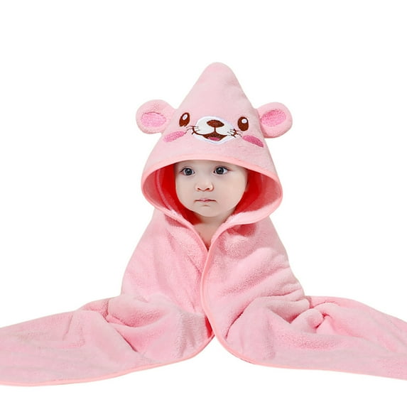 Zhuashum Baby Hooded Bath Towel For Boys Girls Recieve Blanket Cartoon Bathrobe Coral Towel Shower Soft Gift Light Pink