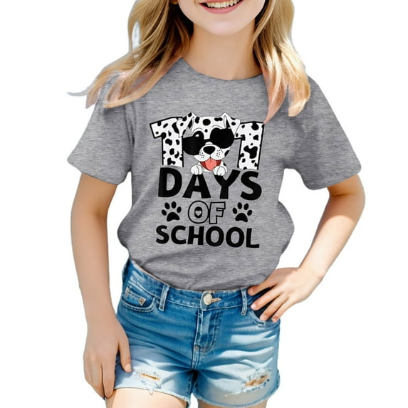 Zhuashum Baby T Shirt 2024 For Boys Girls Cute Child Short Sleeve Letter Prints Solid Color Round Neck T Shirt Trendy Girls Fans Gift Tops Grey,Size:6-7 Years