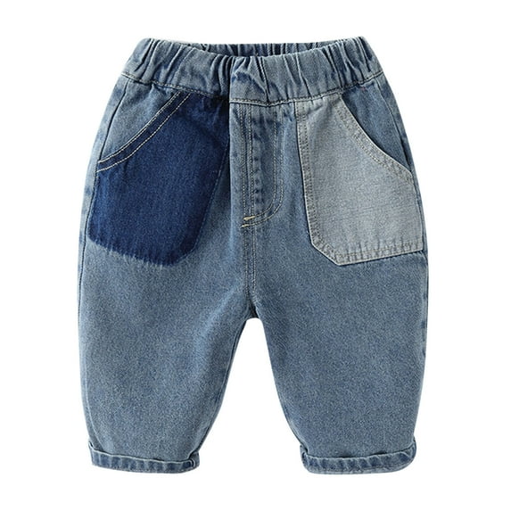 Zhuashum Baseball Pants Youth Boys 3-4 Years Summer Demin Pants Patchwork Jeans Pants Trousers Outfits Clothes Casual Daily Wear Blue
