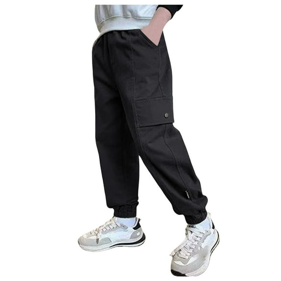 Zhuashum Baseball Pants Youth Boys 4-5 Years Kids Summer Cargo Pants Solid Color Loose Sweatpants Trousers For Sports Activewear Fashion Daily Wear Black