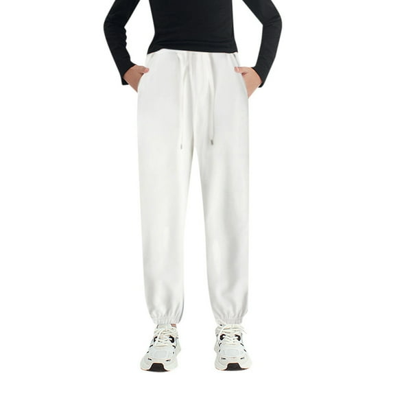 Zhuashum Baseball Pants Youth Boys 8-9 Years Summer Slim Leg Active Jogger Sweatpants With Pockets Warm Kids Trousers Solid Color Pants Comfortable Daily Wear White