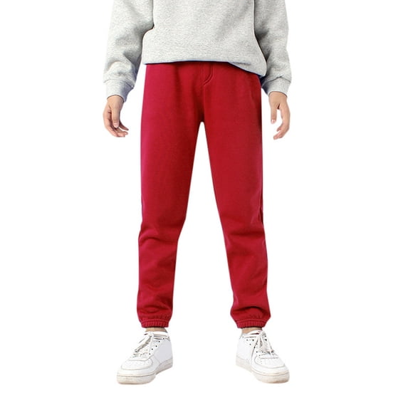Zhuashum Boys Athletic Pants Slim Leg Casual Solid Color Active Pants Jogger Sweatpants With Pockets Leisure Trousers Comfortable Clothes Red 6-7 Years