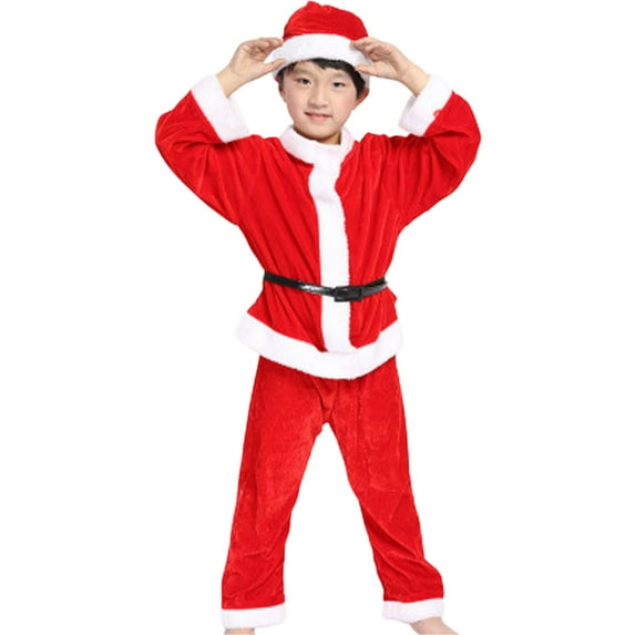 Zhuashum Boys Outfits 4Xl Christmas Children'S Long Sleeve Round Necek Character Santa Dress Up Performance Clothing With Hat Lovely Wear Red