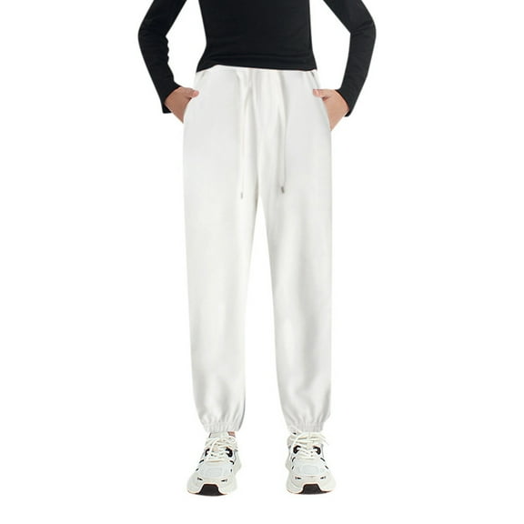 Zhuashum Boys Pants 6-7 Years Summer Slim Leg Active Jogger Sweatpants With Pockets Warm Kids Trousers Solid Color Pants Light Weight Playsuit White