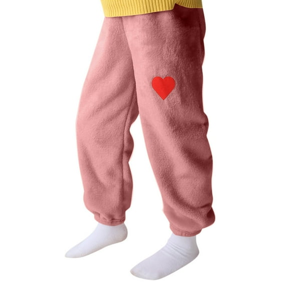 Zhuashum Boys Pants Winter Warm Soft Heart Pattern Pajama Pants Indoor Cute Flannel Comfy Sleep Bottoms Soft Home Wear Red 4-5 Years