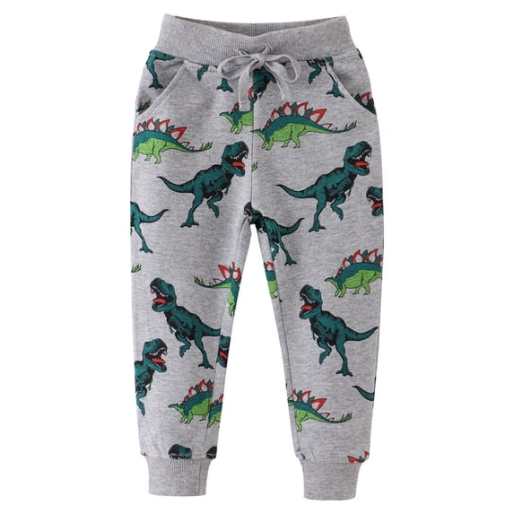 Zhuashum Boys Sweatpants 2-3 Years Elastic Waist Pajams Pants Summer Slim Leg Cartoon Prints Athletic Trousers Durable Daily Wear Grey