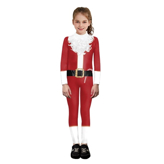 Zhuashum Christmas Outfits M Solid Color Long Sleeve New Cartoon Printed Christmas Clothing Slim Leg Tights And Bodysuits Lovely Wear White