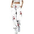 thumbnail image 1 of Zhuashum Christmas Pants Women High Elastic Waist Xmas Cartoon Graphic Slacks Ladies Straight Leg Jogger Trousers Pj Bottom Lightweight Gift White S, 1 of 4
