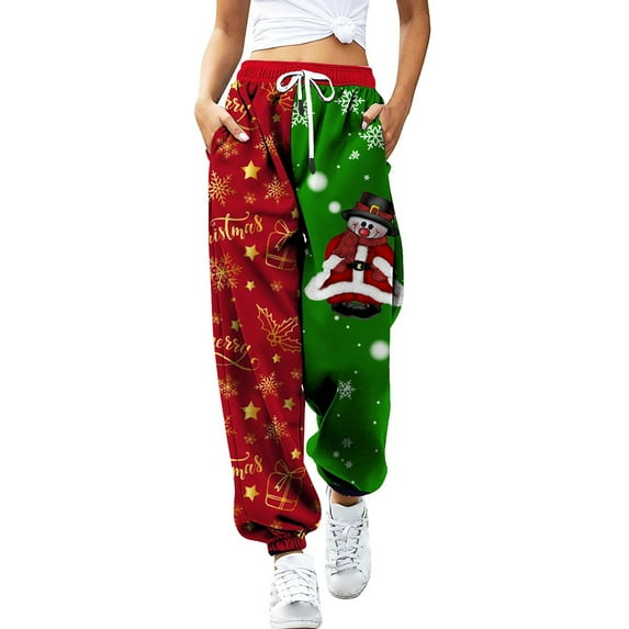 Zhuashum Christmas Sweatpants Women Ladies Color Xmas Floral Prints Slacks With Pocket Bouquet Foot Jogger Trousers Drawstring Waist Sweatpants Fashion Gift Gold Xl