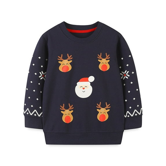 Zhuashum Clothes For Boys 6-7 Yearschristmas Pullover Sweatshirt Long Sleeve Baby Toddler Crewneck Santa Prints Clothing Lovely Outfits Dark Blue