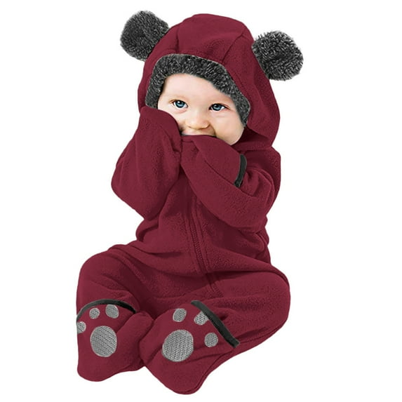 Zhuashum Coats For Boys Girls Winter Baby Girl Bear Ears Footed Hooded Romper Jumpsuit Coat Cute Children Clothings 0-3 Months