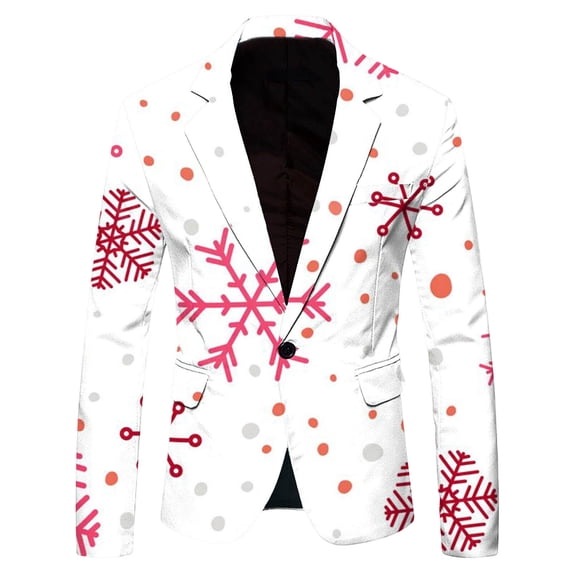 Zhuashum Coats For Mens Snowflake Prints Lapel Jackets Long Sleeve Business Casual Suit Outfits Fall Winter Leisure Going Out Men Clothings White 3Xl