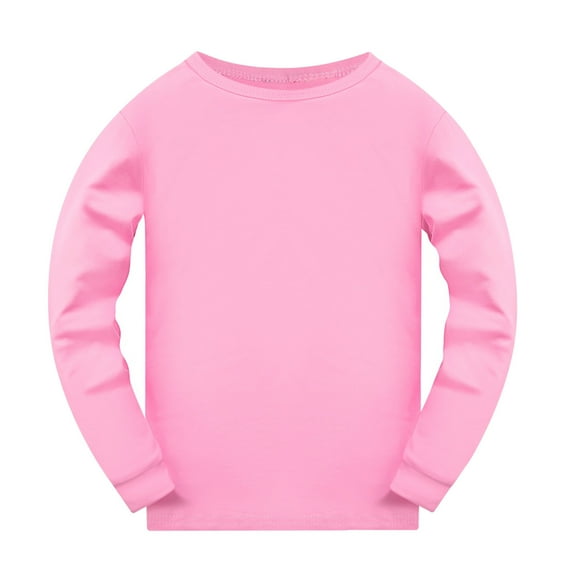 Zhuashum Cute Clothes For Girls 7-8 Yearstoddler Long Sleeve Solid Color Nightwear T Shirt Round Neck Tops Lovely Clothing Pink