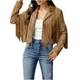 thumbnail image 1 of Zhuashum Denim Jacket For Women Fringe Suede Leather Jackets Fashion Tassel Motorcycle Cropped Coats Trend Daily Wear Brown 3Xl, 1 of 9
