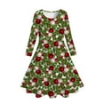 thumbnail image 1 of Zhuashum Dress For Girls 10-13 Years Long Sleeve Christmas Trees Deer Print Party Dress Kids Teen Round Neck A Line Sundress Fashion Clothes Green, 1 of 3