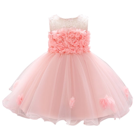 Zhuashum Dresses For Girls Floral Prints Sundress Round Neck Sleeveless Floral Dresses Leisure Cute Dance Simple Clothing Pink 0-6 Months