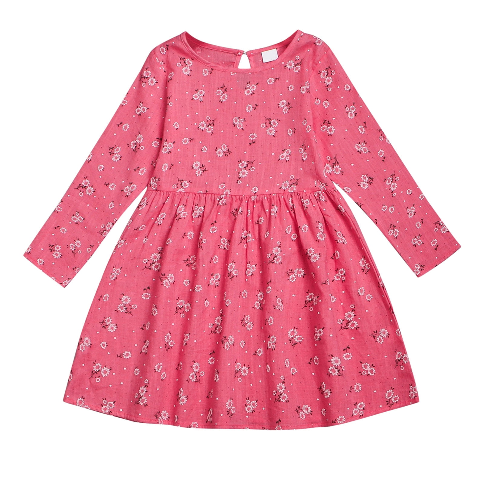 Zhuashum Dresses For Girl Floral Prints Round Neck Long Sleeve Dress ...