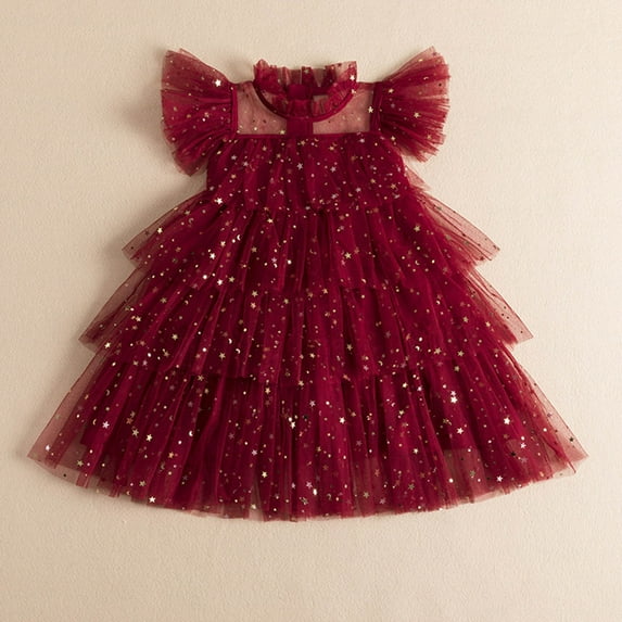 Zhuashum Dresses For Girls 3-4 Years Leisure Dress Round Neck Sequin Sundress Sleeveless Spring Vintage Playsuit Red