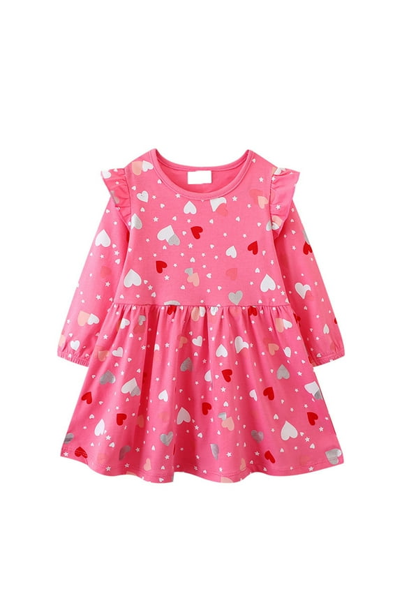 Dresses For Girls Fall Winter Christmas Long Sleeve Cartoon Dress Casual T Shirt Leisure Girl Gift Pink 3-4 Years