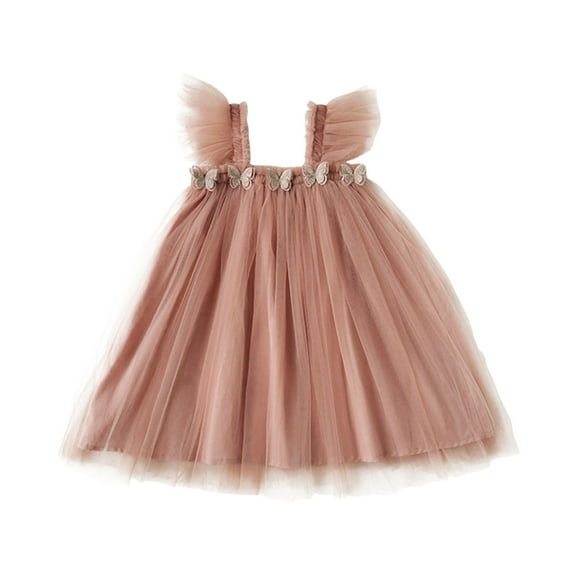 Zhuashum Easter Dresses For Girls 12-18 Months Toddler Sleeveless Solid Color Fly Sleeve Holiday Party Dance Party Sundress Cute Girl Clothes Pink