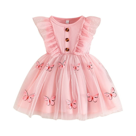Zhuashum Easter Dresses For Girls 2-3 Years Sleeveless Ribbed Bowknot Princess Dress Classic Daily Wear Pink