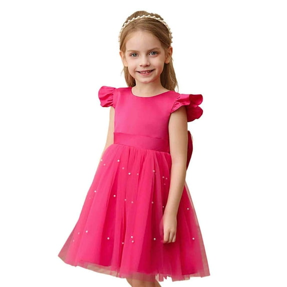 Zhuashum Easter Dresses For Girls 5-6 Years Crew Neck Sleeveless Solid Color Sundress Summer Lovely Dress Casual Simple Style Clothes For Girls Hot Pink
