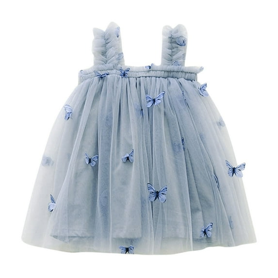 Zhuashum Easter Dresses For Toddler Girls 2-3 Years Toddler Summer Sleeveless Mesh Princess Dress Round Neck Suspender Dress Cute Daily Wear Blue
