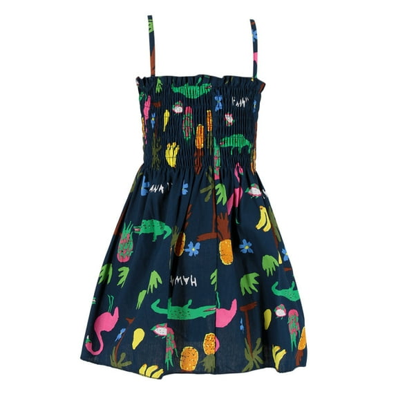 Zhuashum Easter Dresses For Girls 12-24 Months Crew Neck Dress Sleeveless Floral Prints Sundress Lovely Spring Summer Fashion Simple Style Clothes For Girls Navy