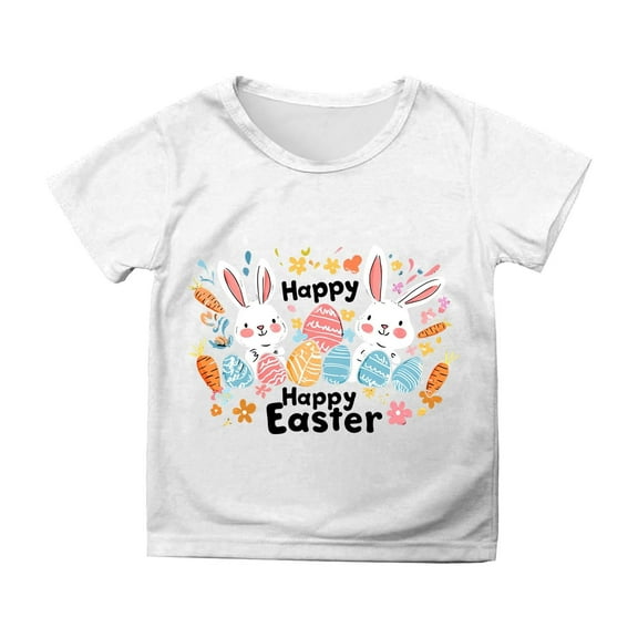 Zhuashum Easter T Shirts For Baby Girls 10-11 Years Short Sleeve Tee bunny Printed T Shirt Crewneck Top elegant girl clothes White