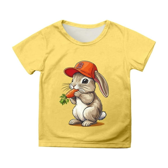 Zhuashum Easter T Shirts For Baby Girls 12-13 Years Short Sleeve Bunny Printed T Shirt Round neck Top Pullover Tee elegant daily wear Yellow
