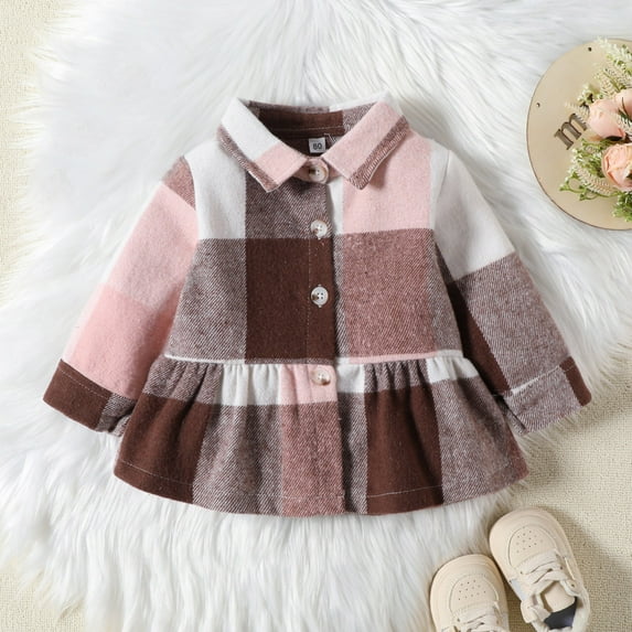 Zhuashum Fall Winter Coats For Boys Girls Toddler Long Sleeve Plaid Prints Ruffles Coat Jacket Jacket Tops Lovely Outfits Children 6-9 Months Red