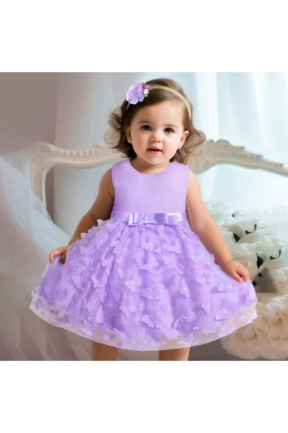 Flower Girl Dress 0-3 Months Sleeveless Butterflirs Embroidery Bowknot Pageant Gown Party Evening Dress Wedding Dress Fashion Girl Clothes