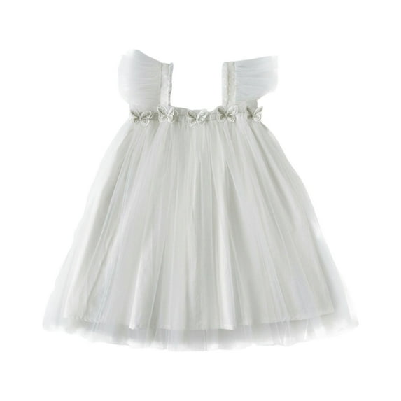 Zhuashum Flower Girl Dress 12-18 Months Toddler Sleeveless Solid Color Fly Sleeve Holiday Party Dance Party Sundress Adorable Playsuit White