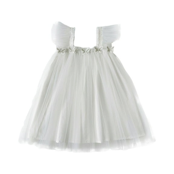 Zhuashum Flower Girl Dress 12-18 Months Toddler Sleeveless Solid Color Fly Sleeve Holiday Party Dance Party Sundress Adorable Playsuit White