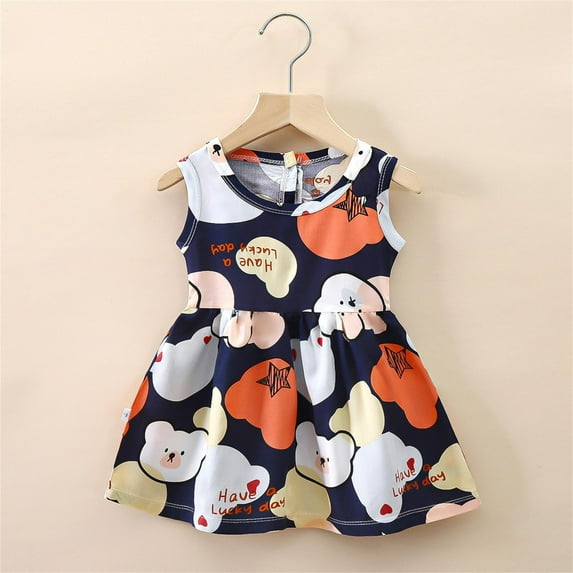 Zhuashum Flower Girl Dress 4-5 Years Easter Sleeveless Bunny Dress Summer Round Neck Cartoon Printing Dress Adorable Outfits Blue