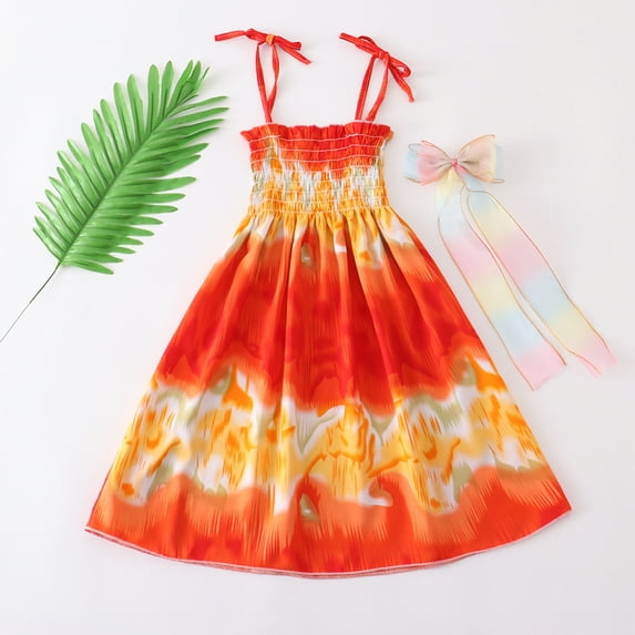 Zhuashum Flower Girl Dresses 7-8 Years Retro Dress Spring Round Neck Solid Color Sundress Sleeveless Basic Daily Wears Red