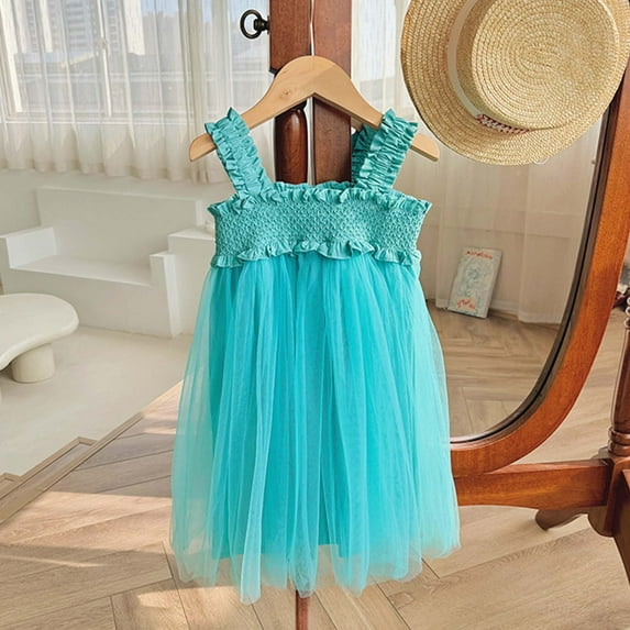 Zhuashum Flower Girl Dresses For Wedding 2-3 Years Lightweight Round Neck Cartoon Butterflies Graphic Sundress Spring Sleeveless Dress Vintage Playsuit Blue
