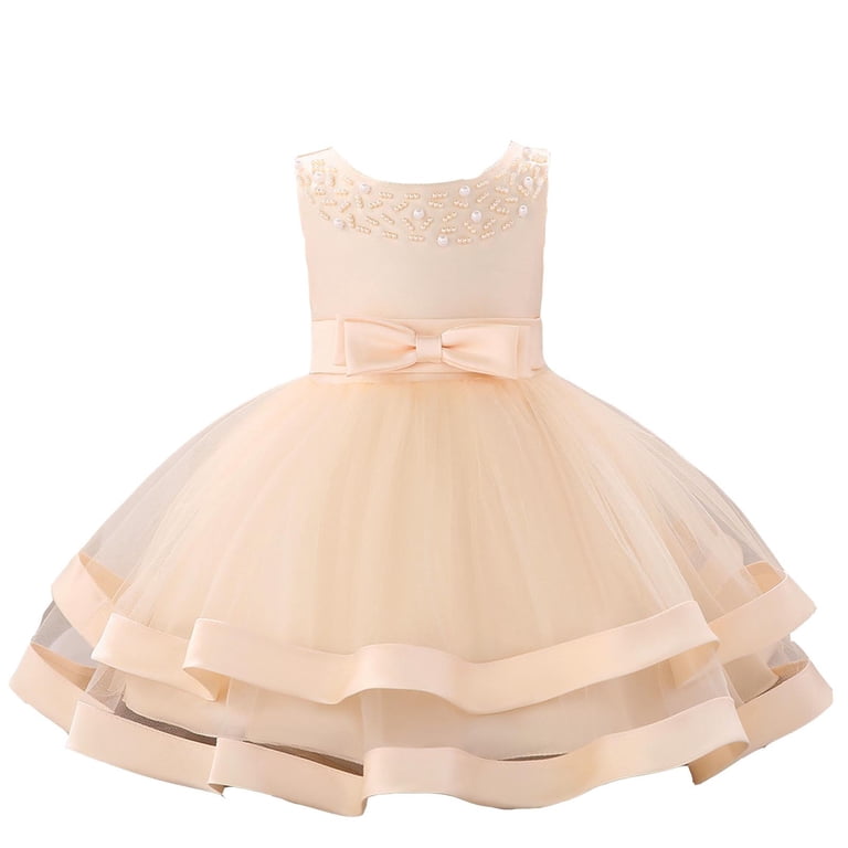 Zhuashum Flower Girl Dresses For Wedding 3-6 Months Round Neck Dress Spring  Sleeveless Solid Color Sundress Retro Fashion Going Out Cute Wear Rose Gold  - Walmart.com