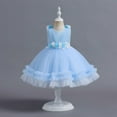thumbnail image 1 of Zhuashum Flower Girl Dresses For Wedding 4-5 Years Leisure Dress Round Neck Cartoon Butterflies Prints Sundress Long Sleeve Summer Fashion Playsuit Blue, 1 of 5