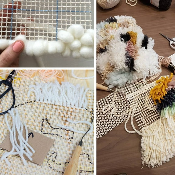 Zhuashum Funny Door Mat Hook Rug Kit Diy Crochet Carpet Beginners Canvas Yarn Rug Hooking Kits Crochet Repair Material Wrapped Carpet Mat Woven Mesh Cloth Home Decorative 150×100Cm White